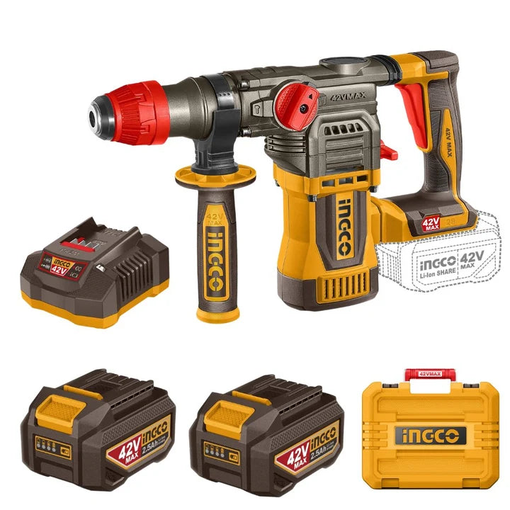 Ingco 42V Rotary Hammer SDS Plus Kit | 28 mm | Brushless | P40M