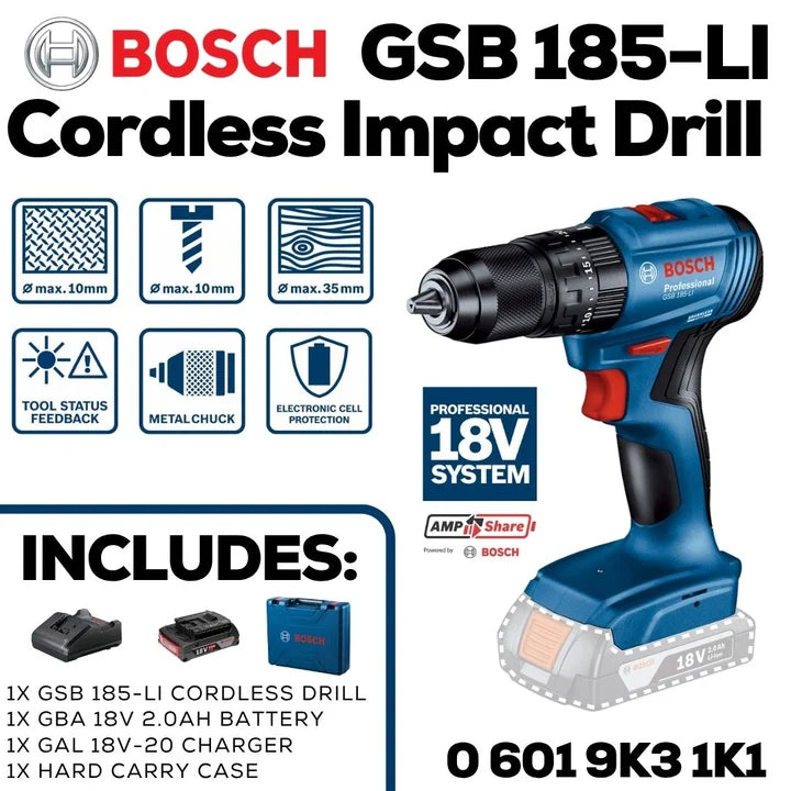 Bosch Professional 18V Impact Drill Kit | GSB 185-LI
