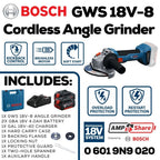 Bosch Professional 18V Cordless Angle Grinder 125mm Kit | GWS 18V-8