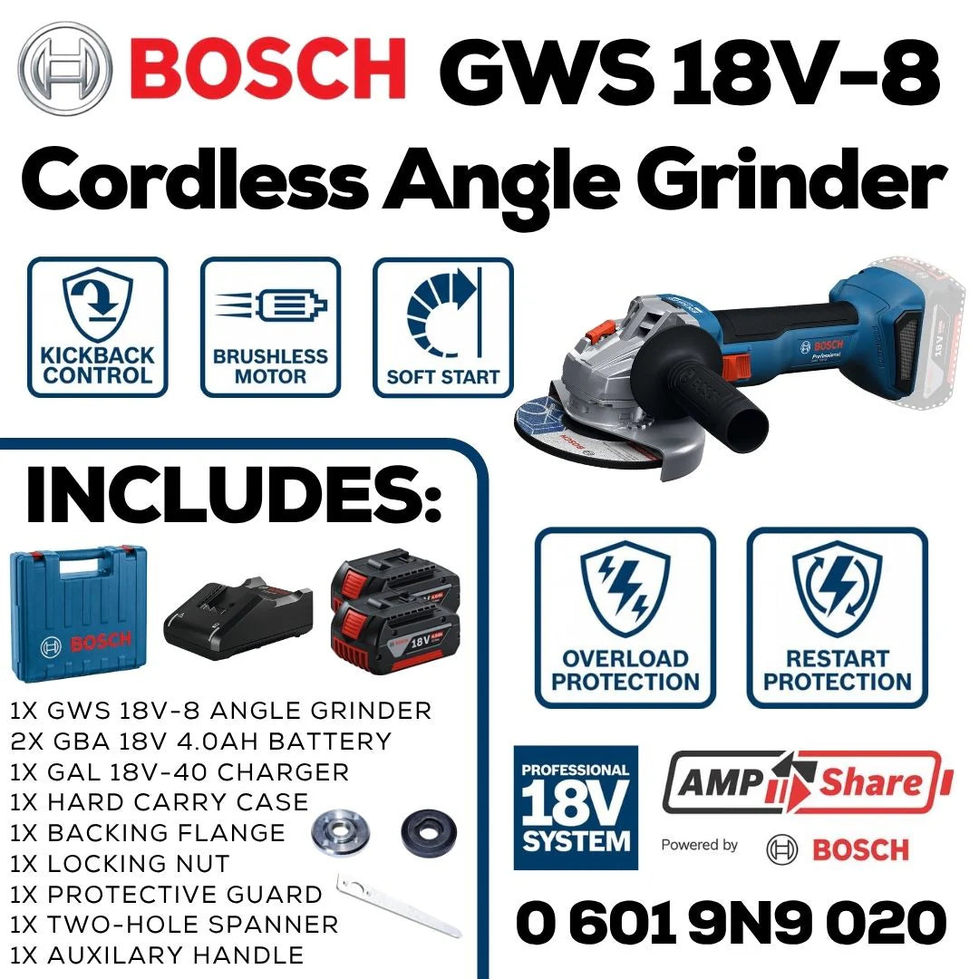Bosch Professional 18V Cordless Angle Grinder 125mm Kit | GWS 18V-8
