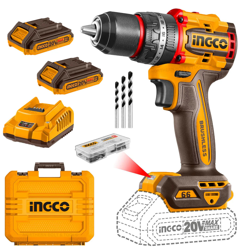 INGCO 20V Impact Drill Kit 66Nm