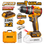 INGCO 20V Impact Drill Kit 66Nm