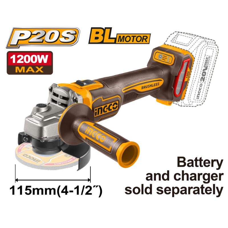 Ingco 20V Angle Grinder 115mm Brushless (1 200W)