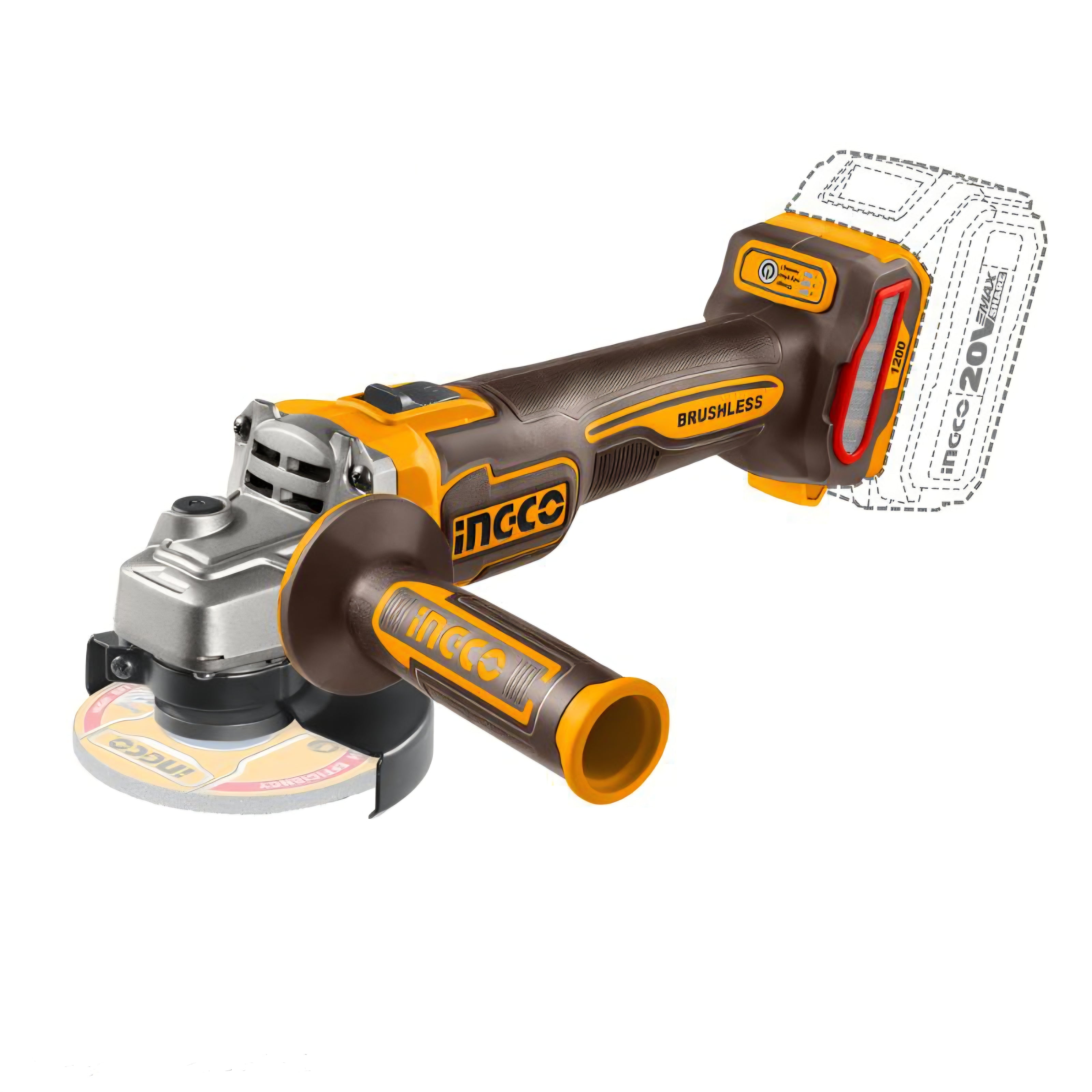 Ingco 20V Angle Grinder 115mm Brushless (1 200W)