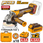 Ingco 20V Angle Grinder 115mm Kit | 1 000W | Brushless | P20S