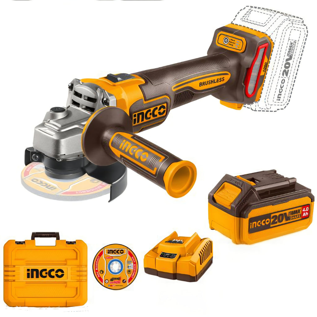 Ingco 20V Angle Grinder 115mm Kit | 1 000W | Brushless | P20S