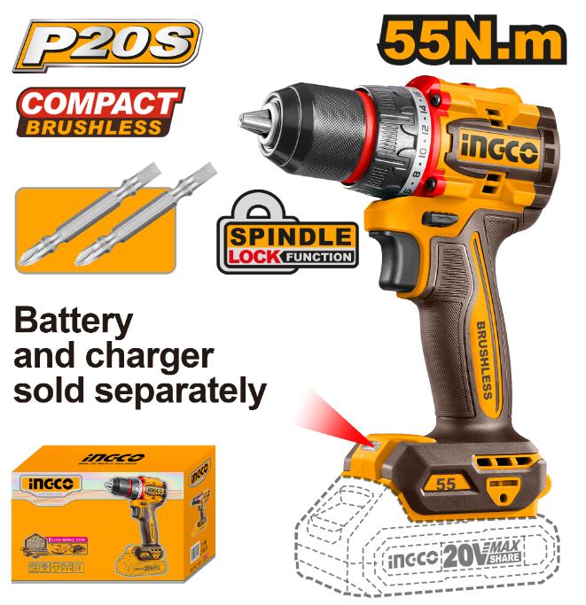 INGCO 20V Impact Drill Brushless Compact 55Nm (Tool Only)