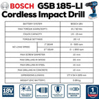 Bosch Professional 18V Impact Drill Kit | GSB 185-LI