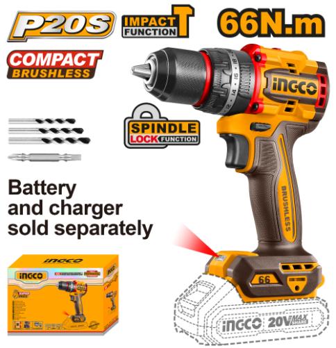 INGCO 20V Impact Drill Brushless Compact 66Nm (Tool Only)