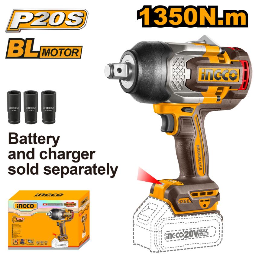 Ingco 20V Impact Wrench 3/4" | 1 350 Nm | Brushless | P20S