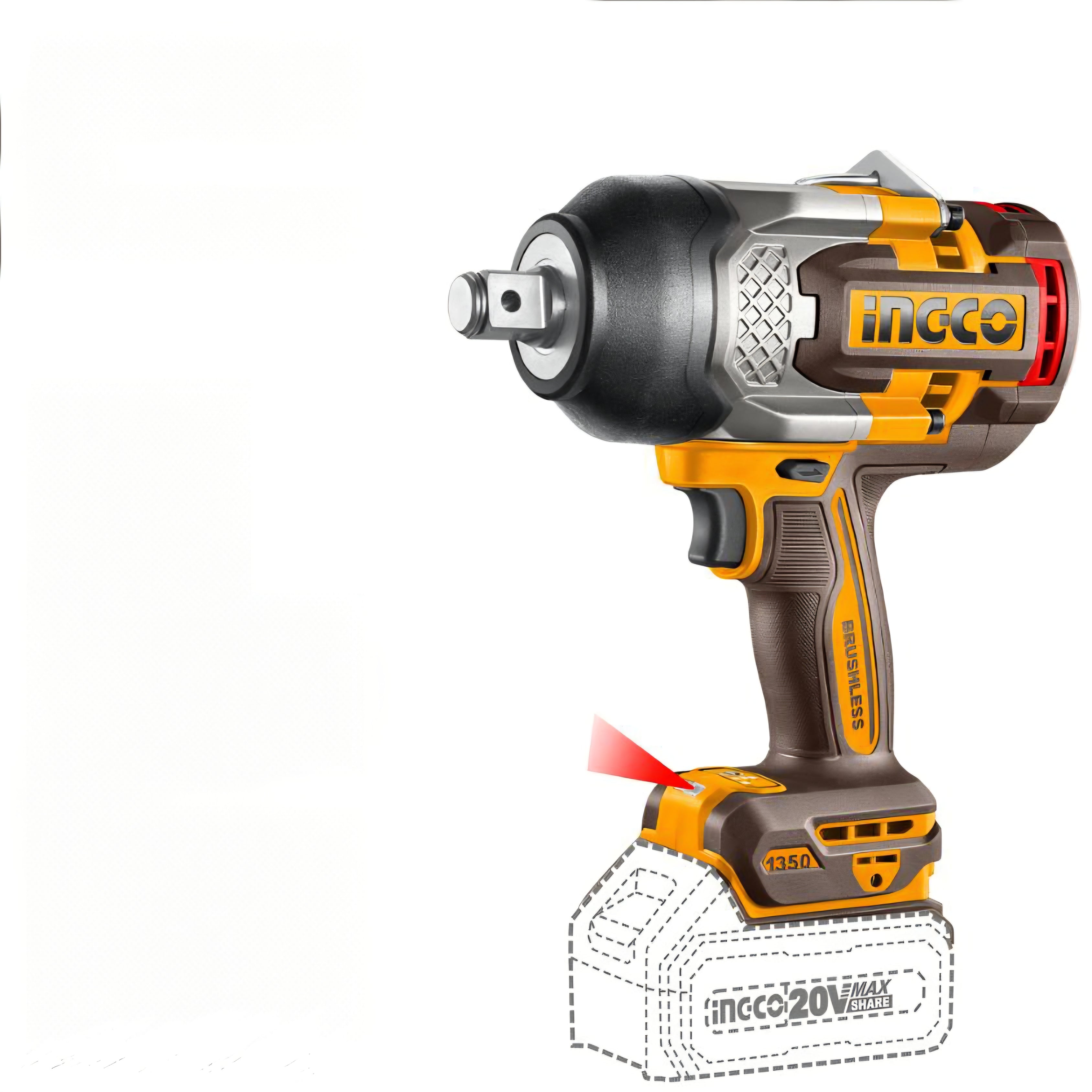 Ingco 20V Impact Wrench 3/4" | 1 350 Nm | Brushless | P20S