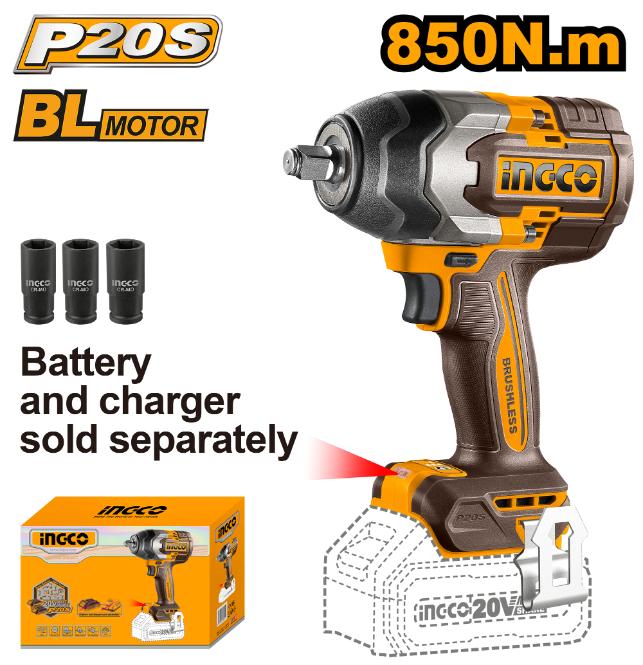 Ingco 20V Impact Wrench 1/2" | 850 Nm | Brushless | P20S