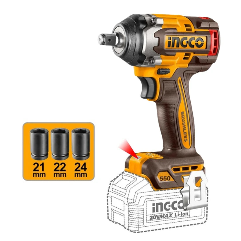 Ingco Cordless Impact Wrench 550Nm 20V (Tool only)