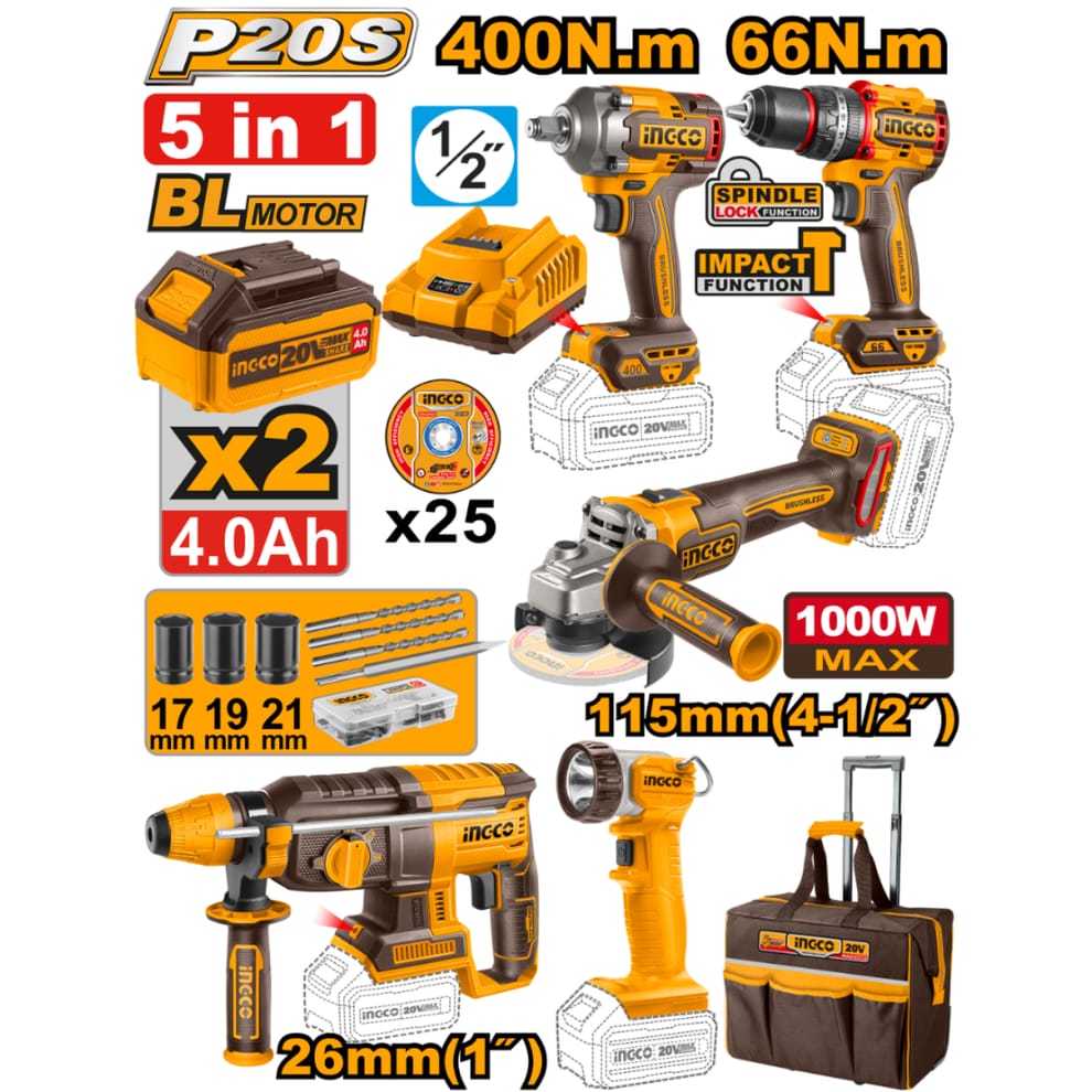 INGCO 5in1 Combo Kit- Industrial